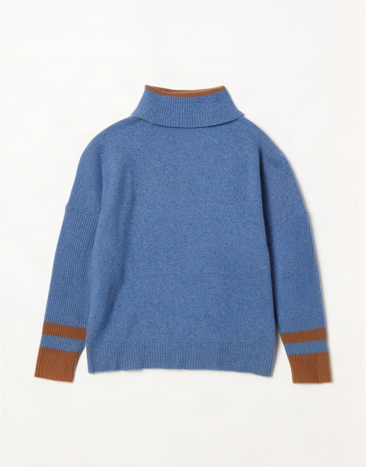 Maglione maglione da donna con collo alto Jigsaw UK 16 grande lana blu a blocchi di colore