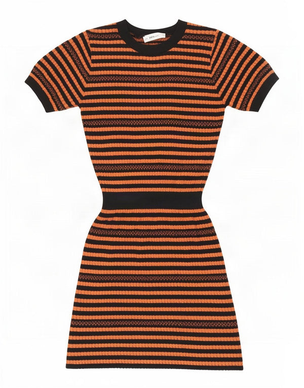 Abito maglione a maniche corte da donna Zara UK 10 piccolo a righe arancioni