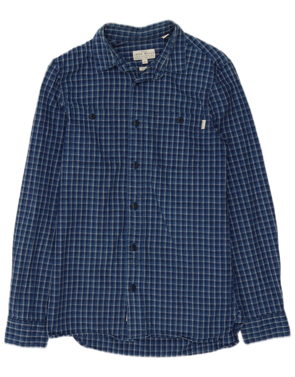 Camicia da uomo in flanella dal taglio classico Jack Wills XS in cotone a quadri blu navy