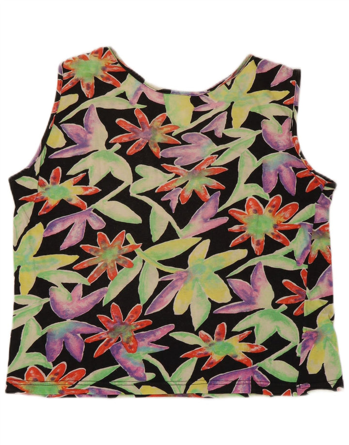 Top corto da donna VINTAGE UK 12 medio nero floreale