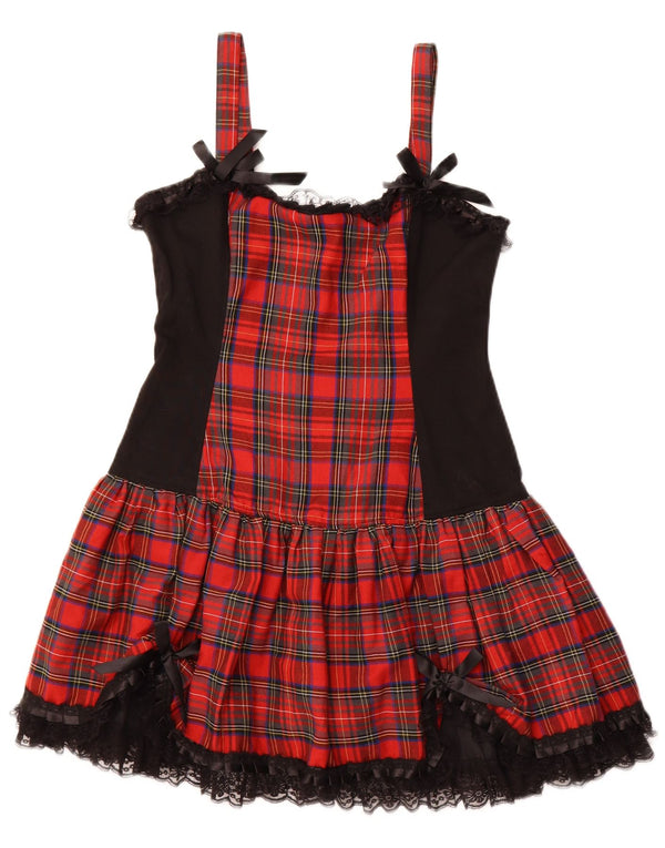 Abito a trapezio senza maniche da donna VINTAGE UK 16 grande cotone a quadri rossi