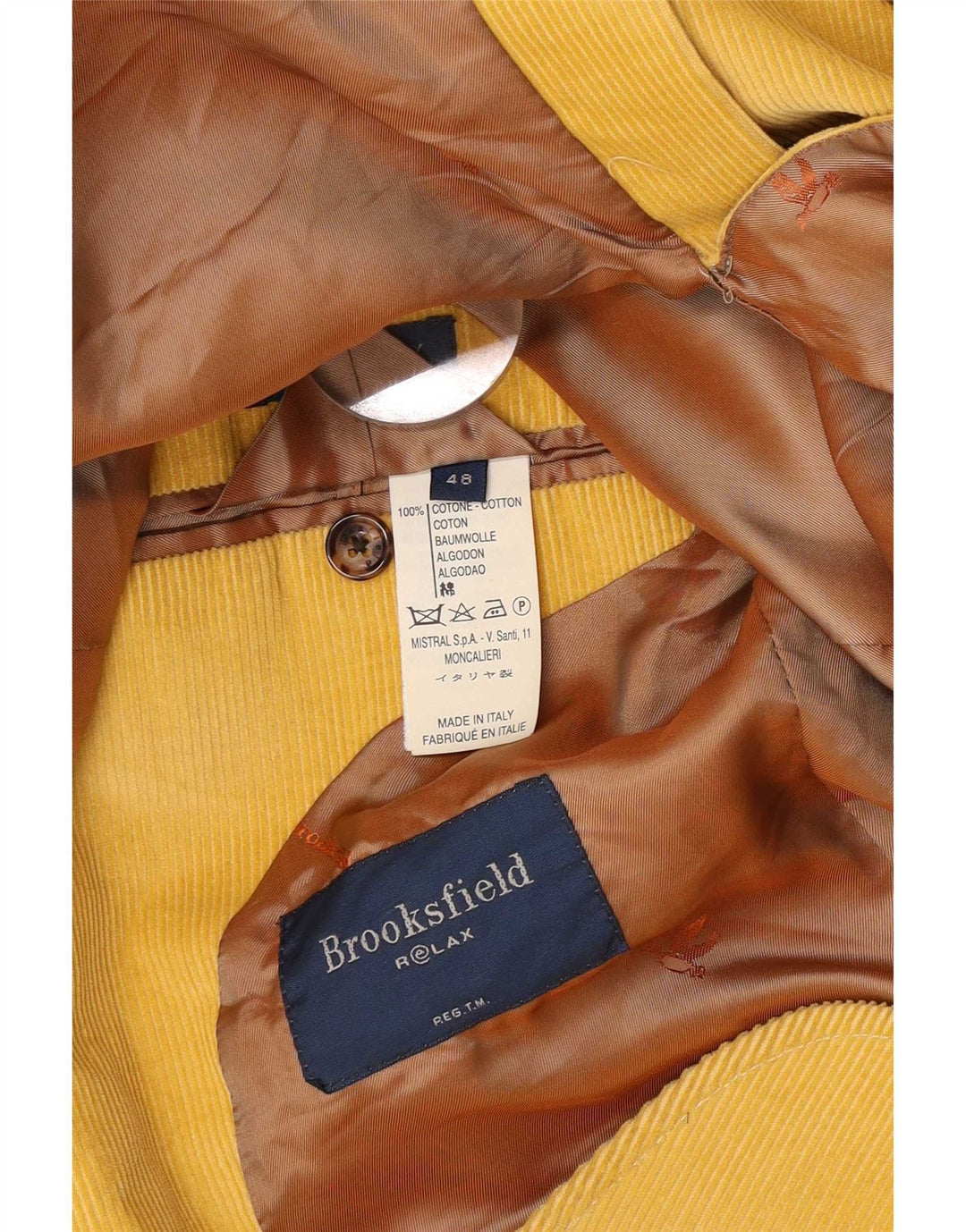 Giacca blazer da uomo in velluto a coste a 3 bottoni Brooksfield IT 48 cotone giallo medio