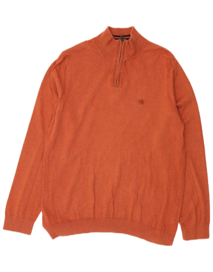 Maglione da uomo con collo con zip Fat Face, grande cotone arancione