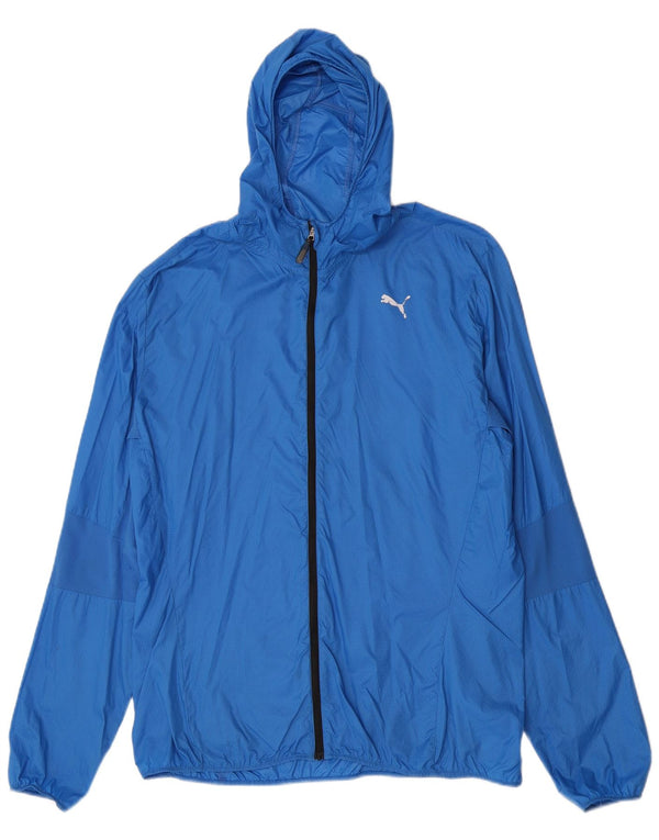 Giacca antipioggia da uomo Puma con cappuccio UK 42 XL nylon a quadri blu