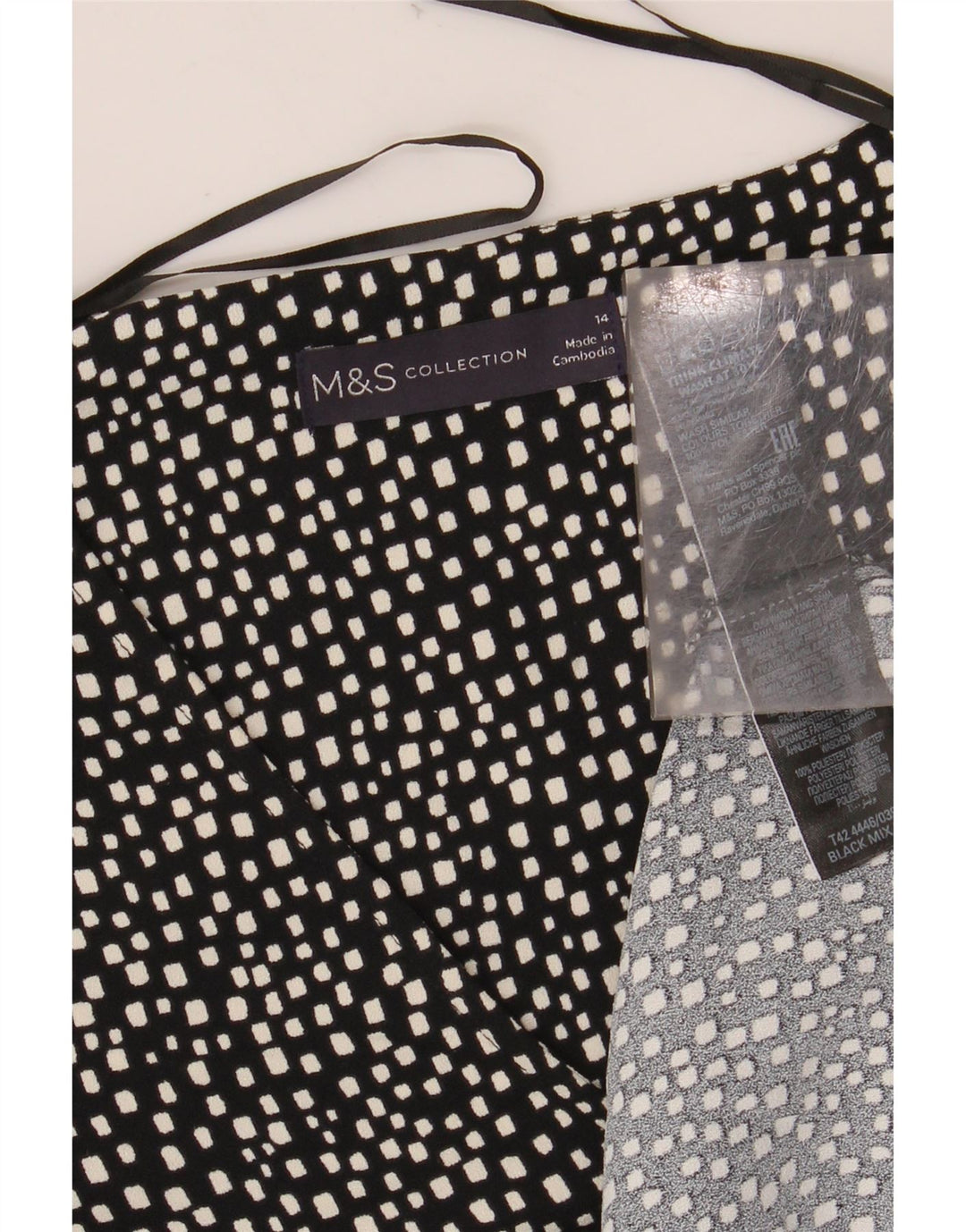 MARKS & SPENCER Abito a trapezio da donna UK 14 Grande poliestere geometrico nero