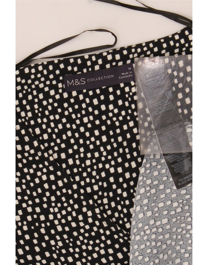 MARKS & SPENCER Abito a trapezio da donna UK 14 Grande poliestere geometrico nero