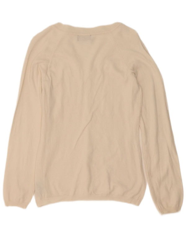 Maglione maglione con scollo a V da donna Fila UK 14 grande cotone bianco sporco