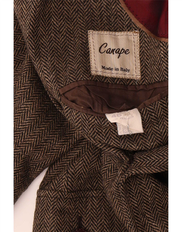 Giacca blazer vintage da uomo a 2 bottoni IT 46 piccola lana a spina di pesce marrone