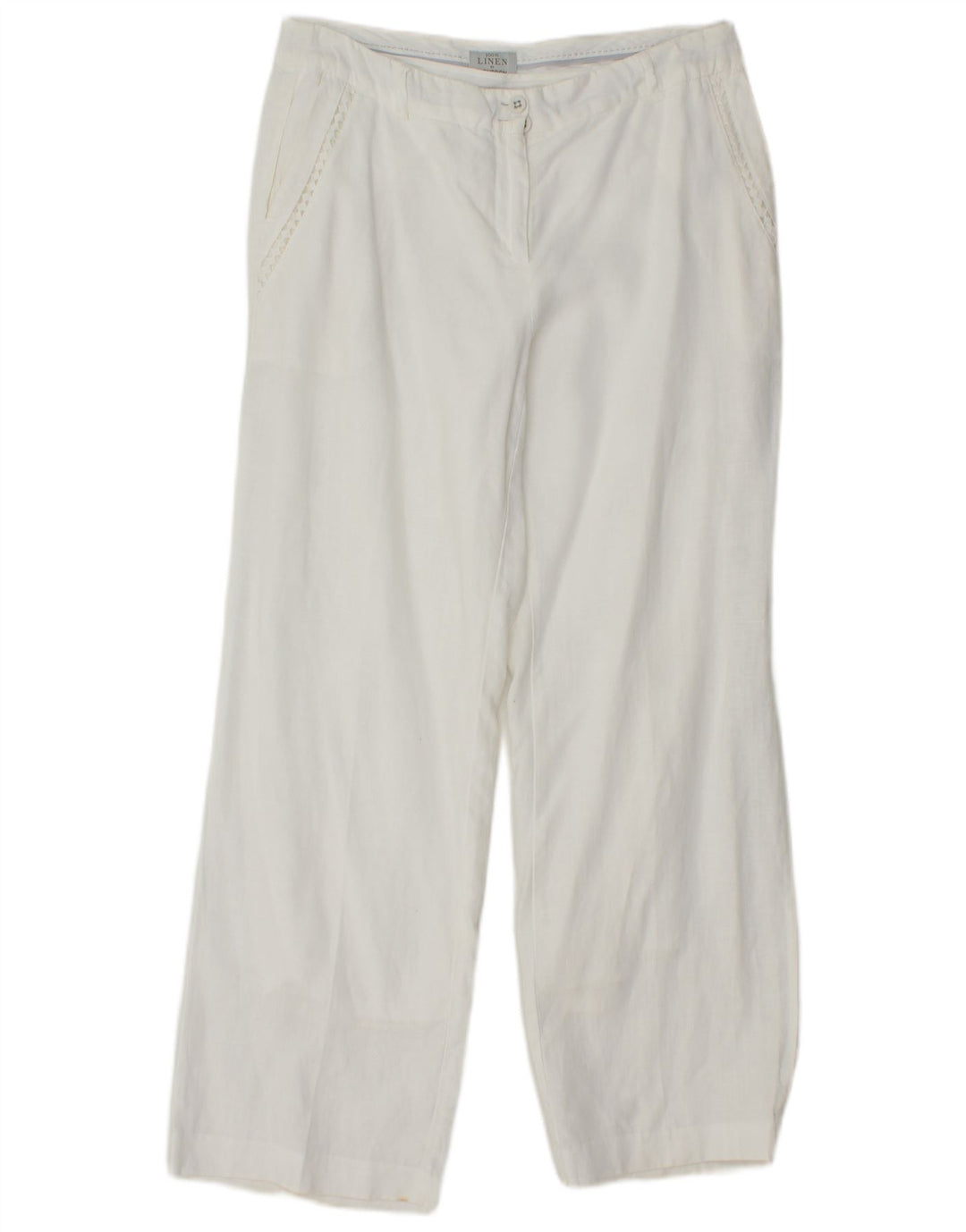 Pantaloni chino dritti da donna MONSOON UK 10 Small W27 L28 Lino bianco