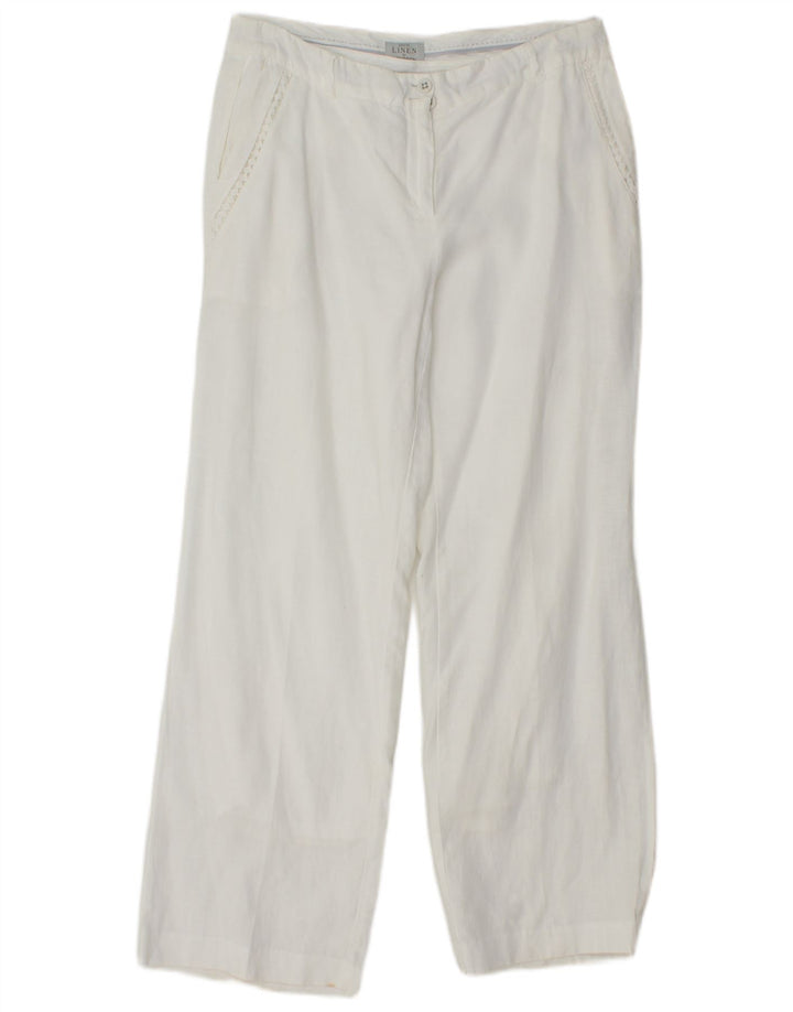 Pantaloni chino dritti da donna MONSOON UK 10 Small W27 L28 Lino bianco