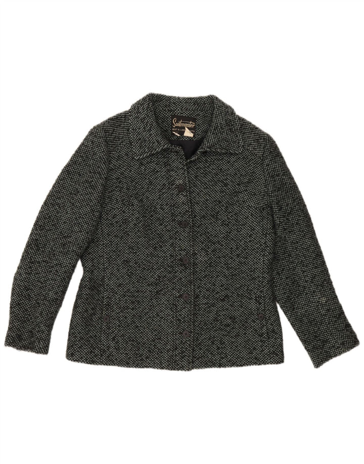 Giacca blazer da donna a 6 bottoni VINTAGE UK 16 grande lana screziata grigia
