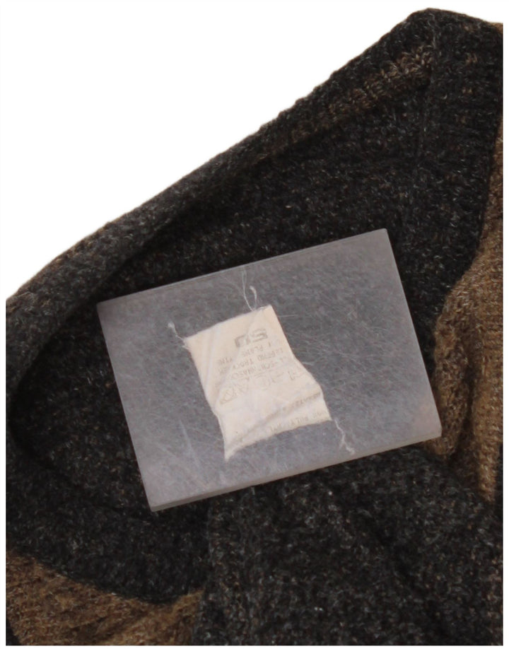 Maglione maglione girocollo da uomo VINTAGE IT 50 grande lana geometrica marrone