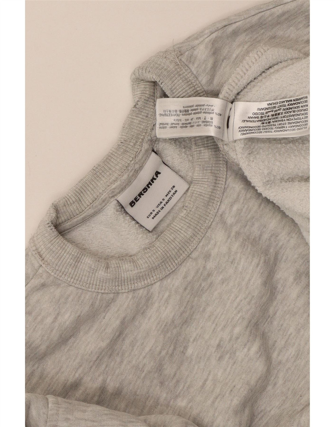 Maglione felpa oversize da donna BERSHKA UK 10 piccolo cotone chiazzato grigio