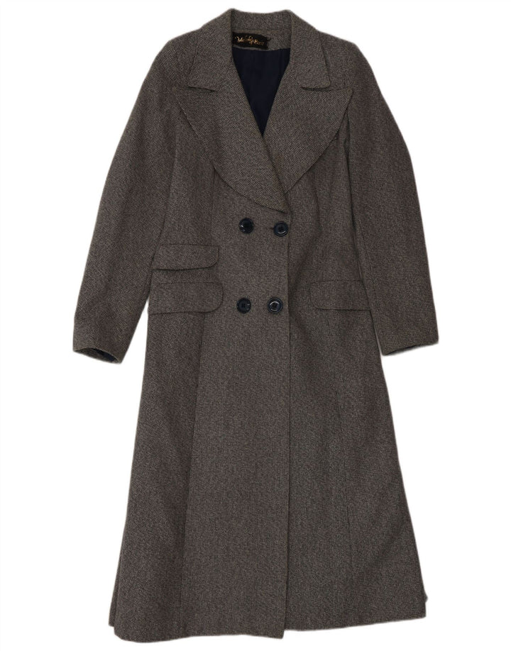 Cappotto doppiopetto vintage da donna UK 10 piccolo in lana grigia