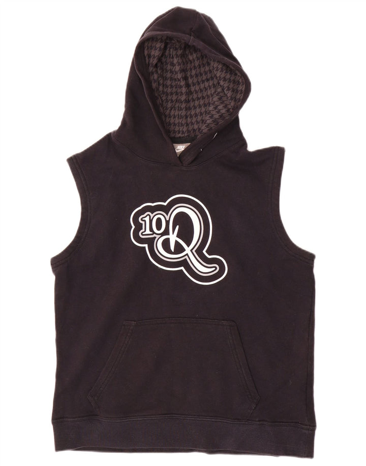 Maglione con cappuccio senza maniche con grafica NIKE per ragazzi, 10-11 anni, cotone nero medio