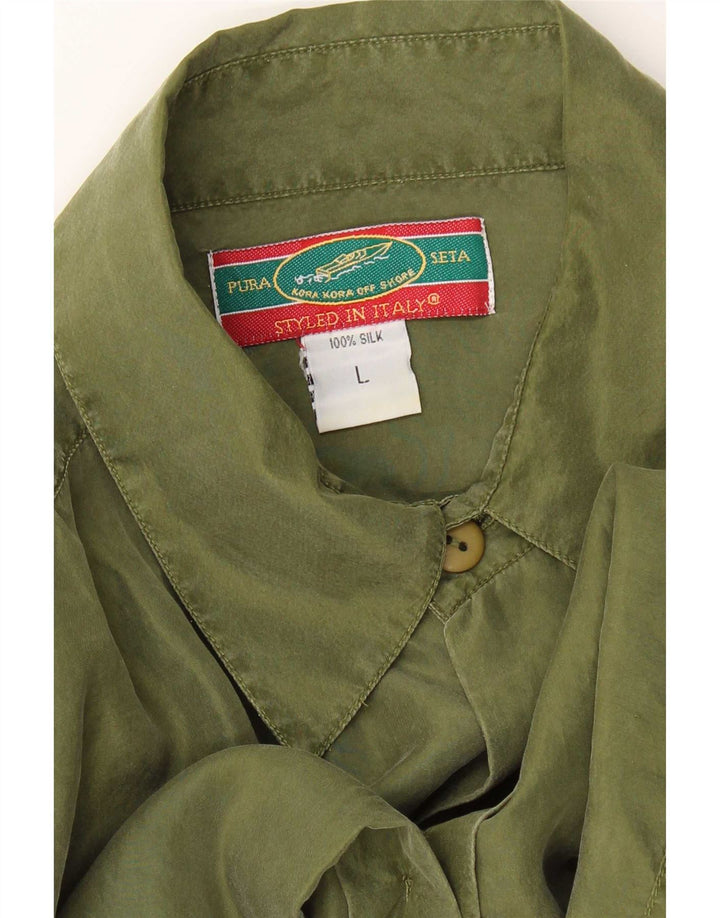 Camicia vintage da uomo grande in seta verde