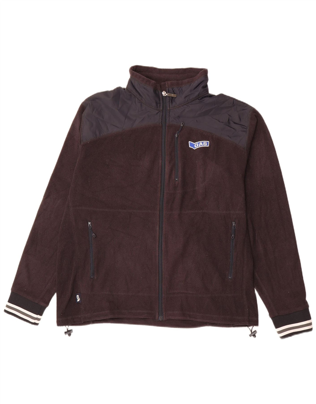 GAS Mens Fleece Jacket UK 44 2XL Brown Colourblock Polyester