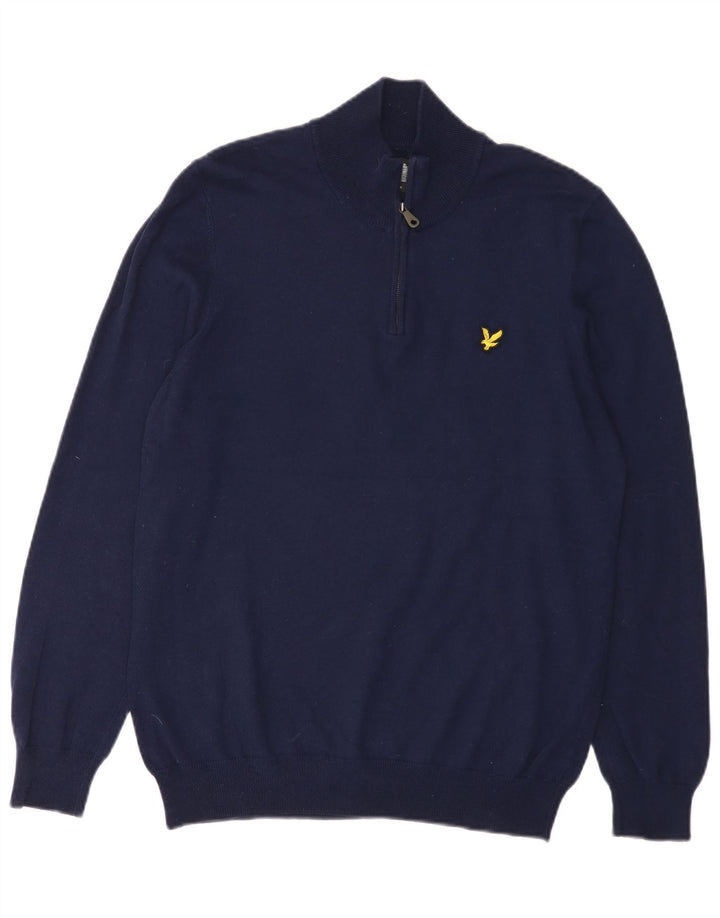 Lyle & Scott Maglione da uomo con zip e collo in cotone medio blu navy