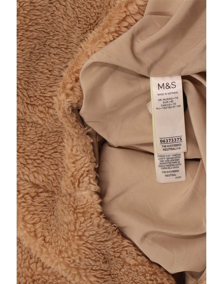 Giacca in pile Marks & Spencer da donna con orsetto UK 14 grande poliestere beige