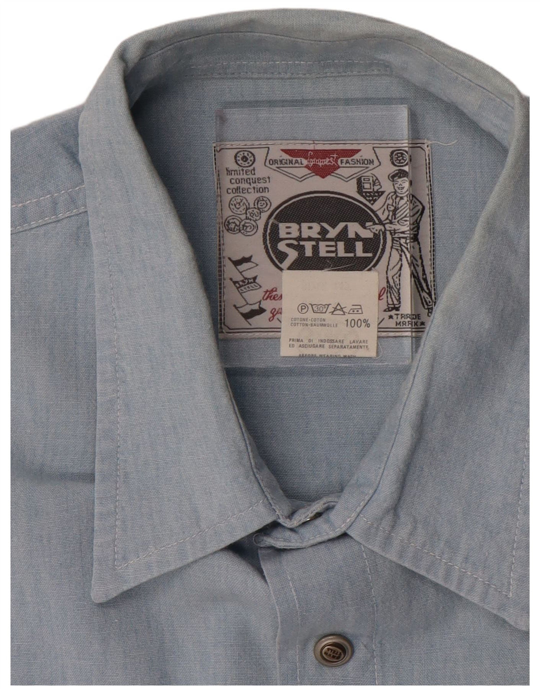 Camicia a maniche corte da uomo Bryn Stell grande in cotone blu