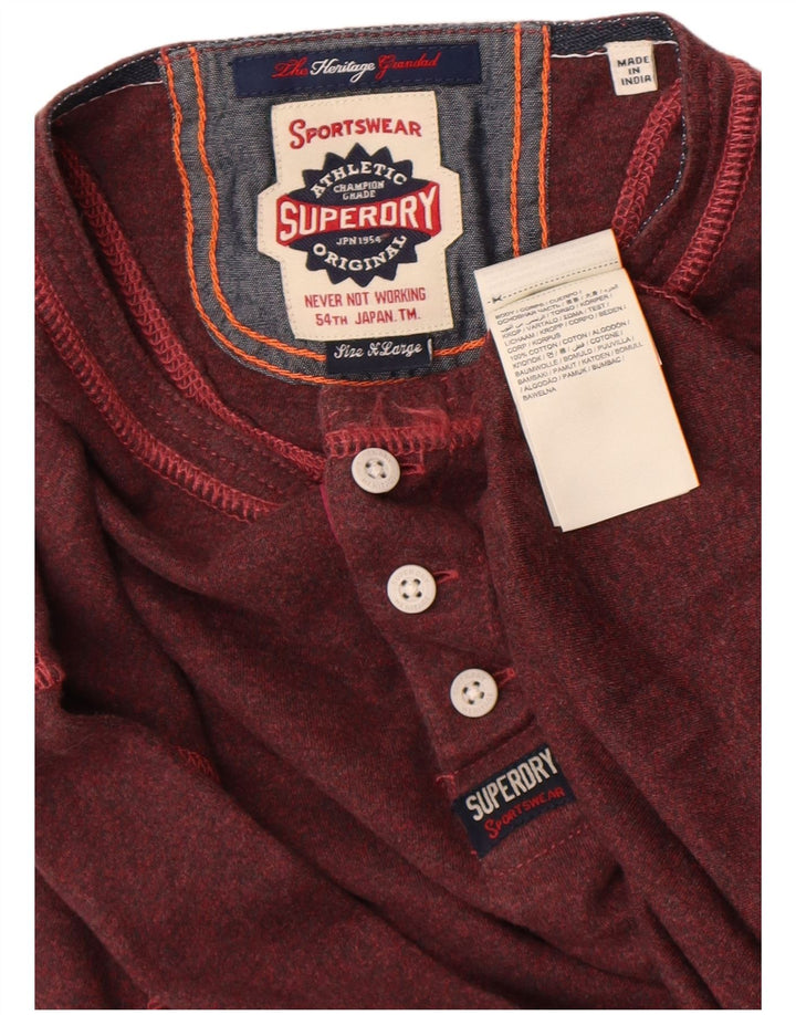 Top da uomo a maniche lunghe Superdry XL in cotone marrone