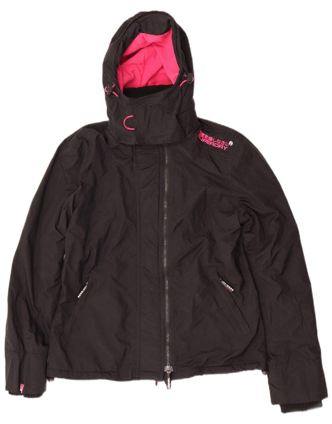 Giacca a vento con cappuccio da donna Superdry UK 16 grande nylon nero