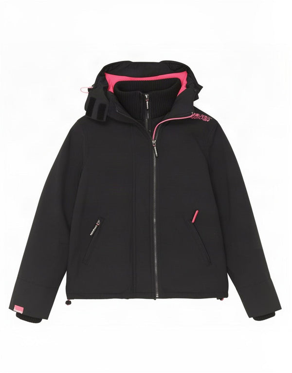 Superdry Womens Windcheater Hooded Windbreaker Jacket UK 14 Medium Black