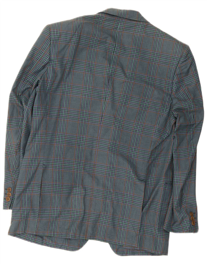 Giacca blazer vintage da uomo a 2 bottoni IT 52 grande cotone scozzese blu navy