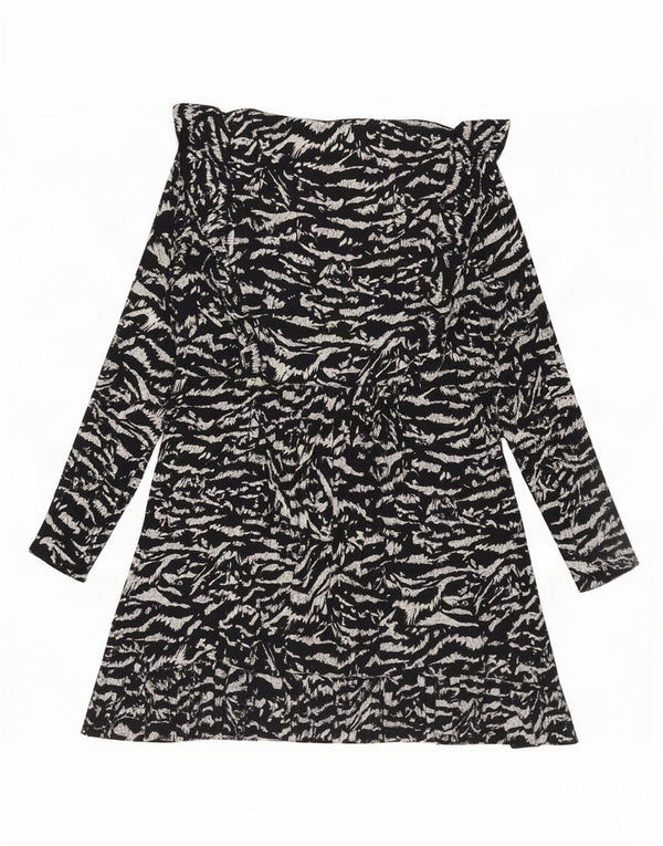 Abito a strati a maniche lunghe da donna Zara UK 14 Grande viscosa nera con stampa animalier