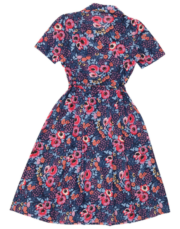 Abito a trapezio da donna vintage UK 10 piccolo floreale blu