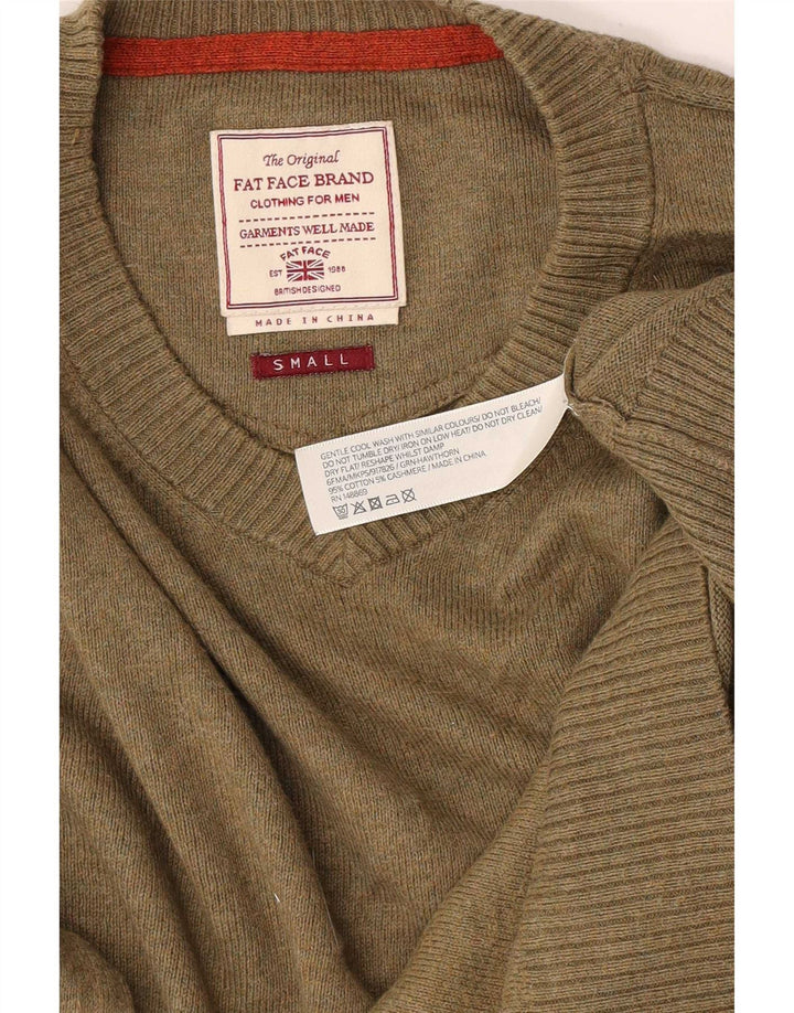 Maglione da uomo con scollo a V Fat Face piccolo in cotone kaki