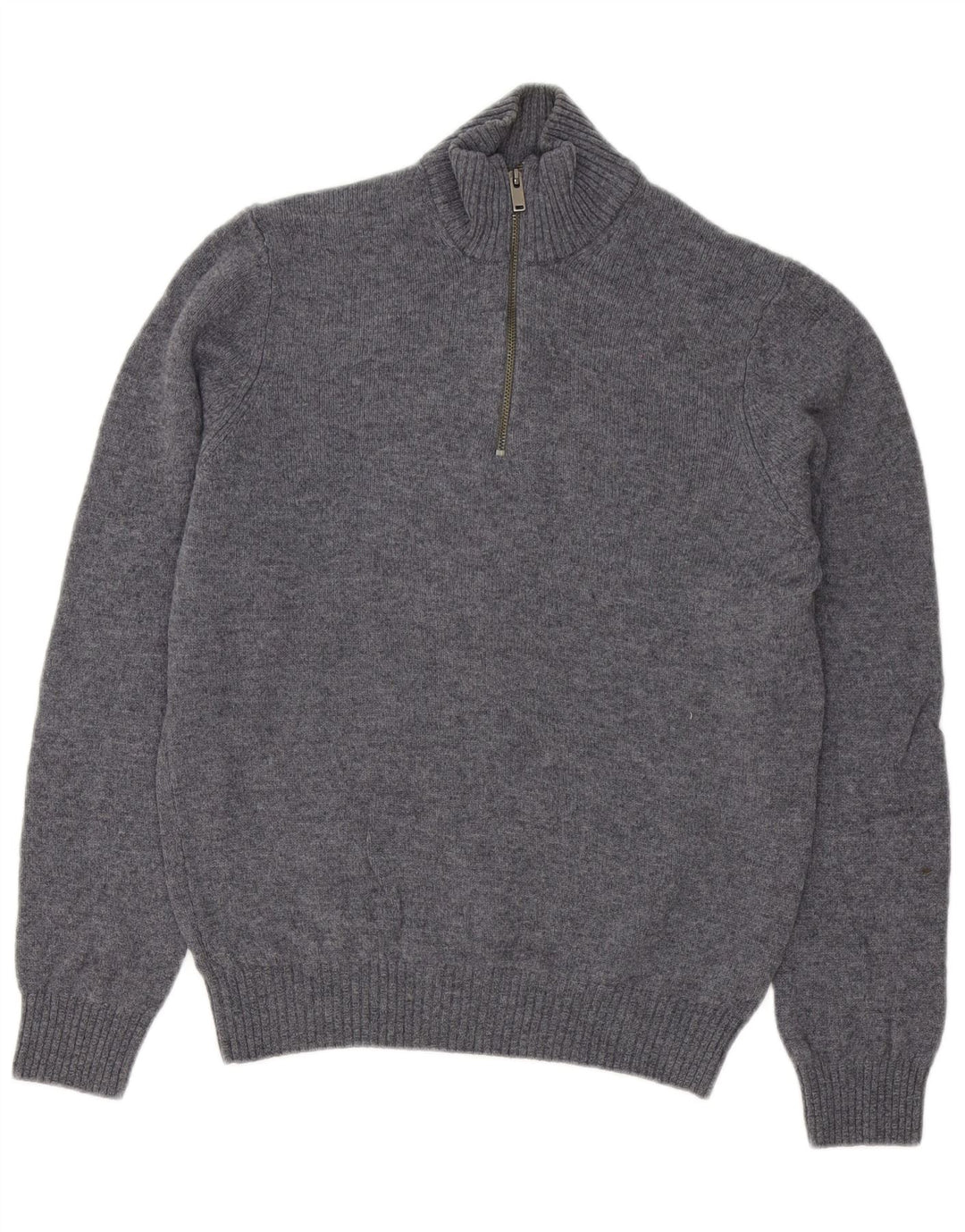 Maglione da uomo Marks & Spencer con zip e collo in lana d'agnello grigio medio