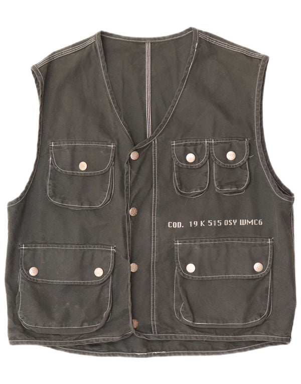 Vintage Mens Utility Gilet UK 40 Large Khaki Cotton