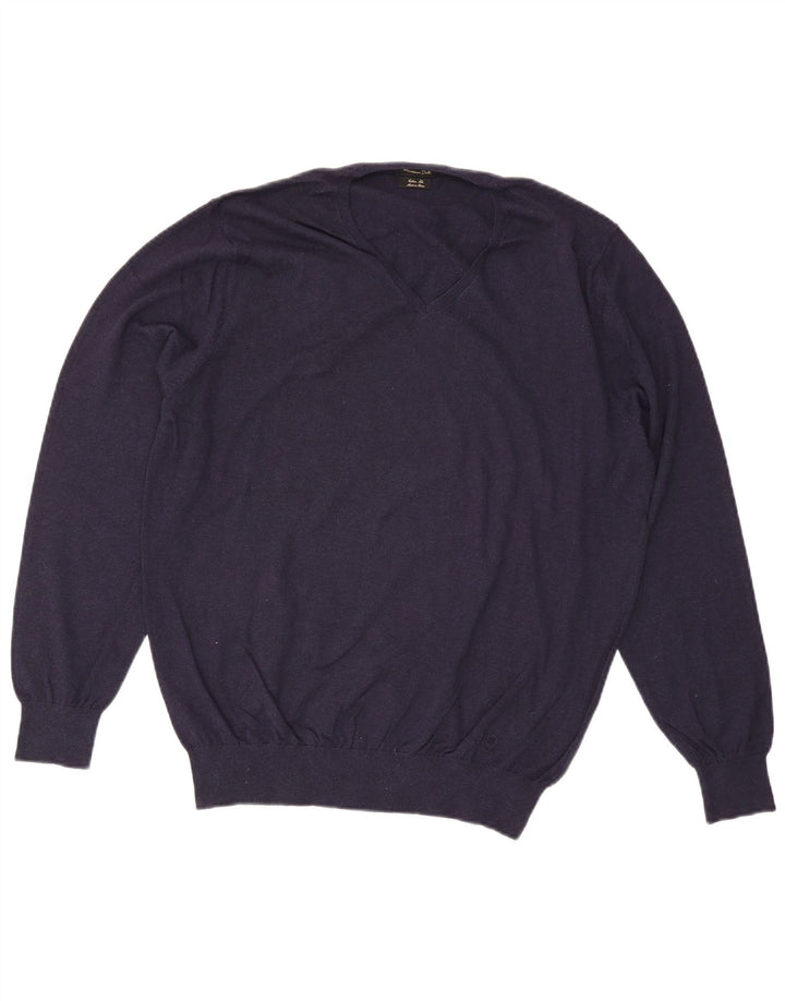 Massimo Dutti Maglione da uomo con scollo a V XL in cotone blu navy