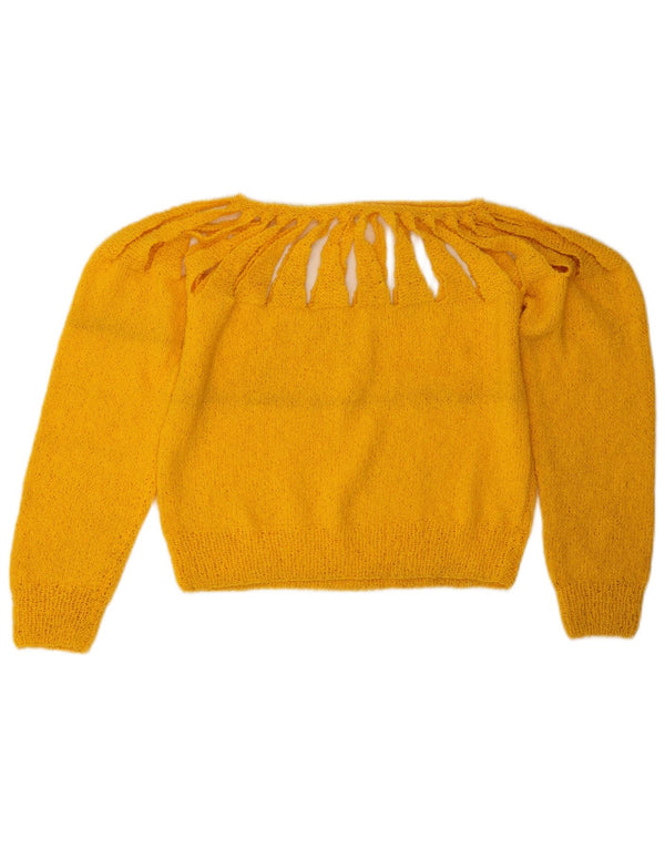 Maglione vintage da donna con scollo a barca corto UK 14 Giallo medio