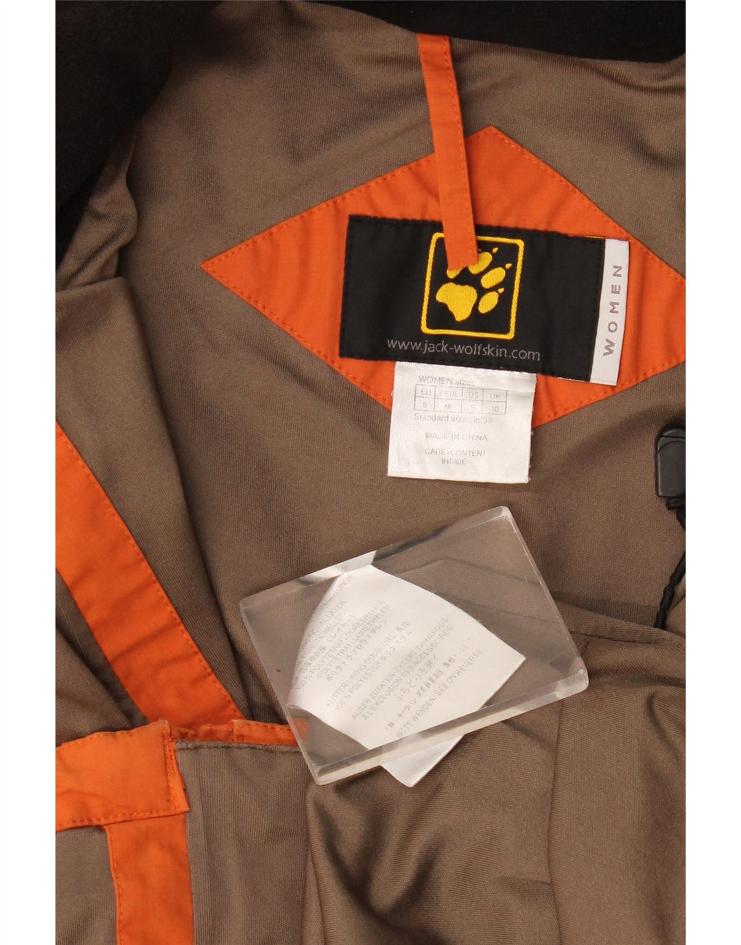 Giacca antipioggia con cappuccio da donna Jack Wolfskin UK 14 blocco colore arancione medio