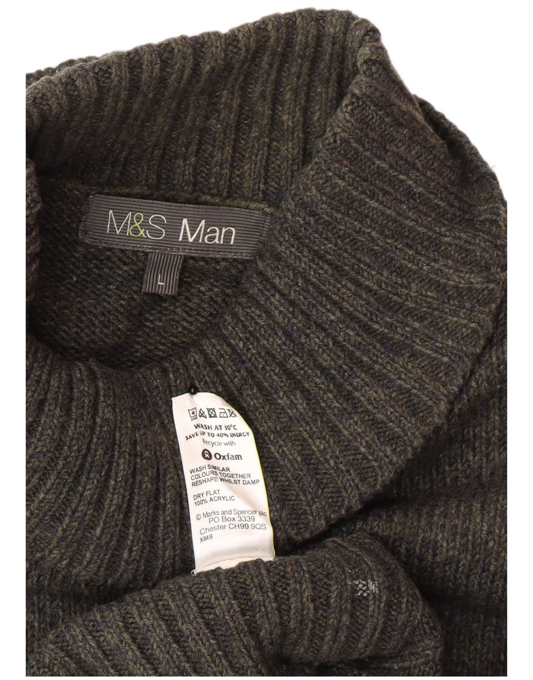Maglione maglione a collo alto da uomo Marks & Spencer grande acrilico verde