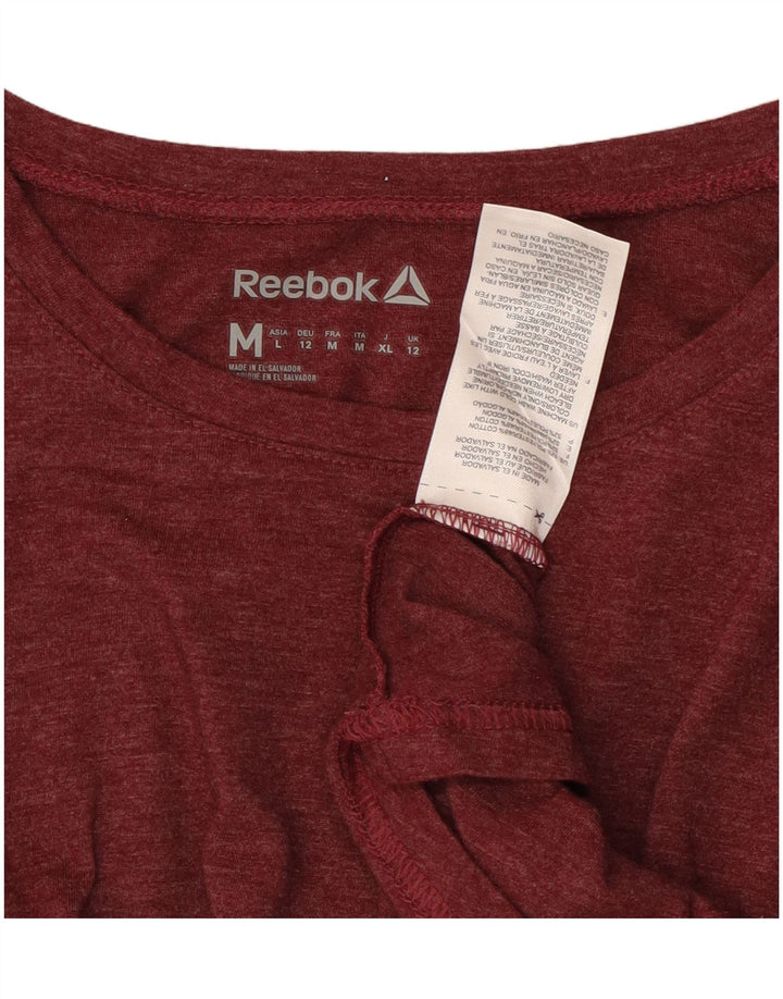 Top Reebok da donna a maniche lunghe UK 12 Poliestere chiazzato medio bordeaux