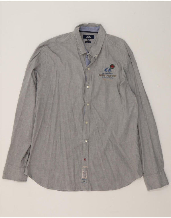 Camicia slim fit da uomo La Martina 2XL cotone grigio