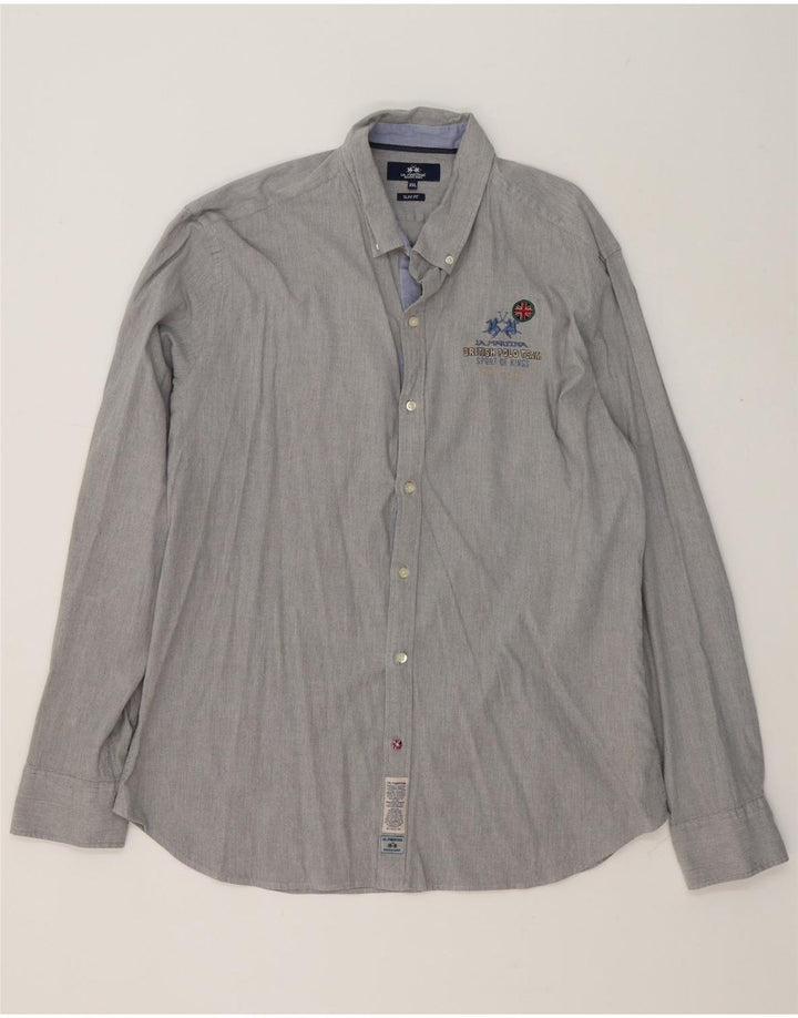Camicia slim fit da uomo La Martina 2XL cotone grigio