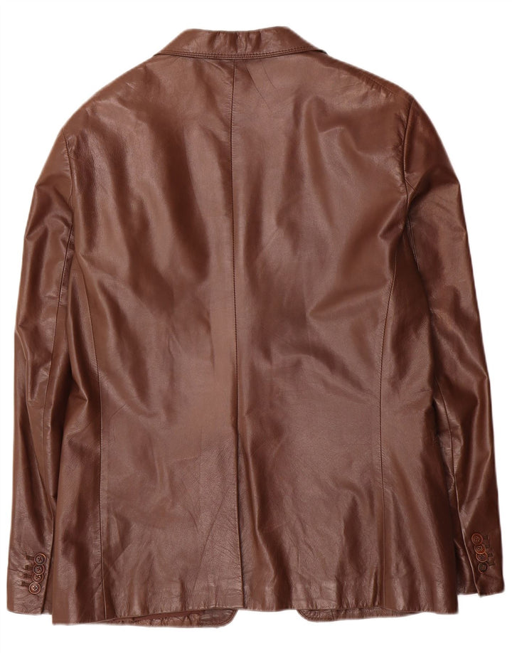 Giacca blazer in pelle da uomo a 2 bottoni Strenesse UK 40 grande in pelle marrone