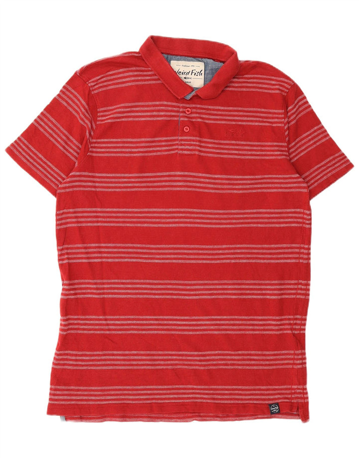 Polo da uomo Weird Fish grande in cotone a righe rosse