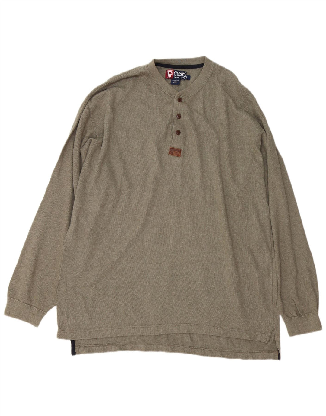 Chaps Ralph Lauren Top da uomo a maniche lunghe grande in cotone kaki