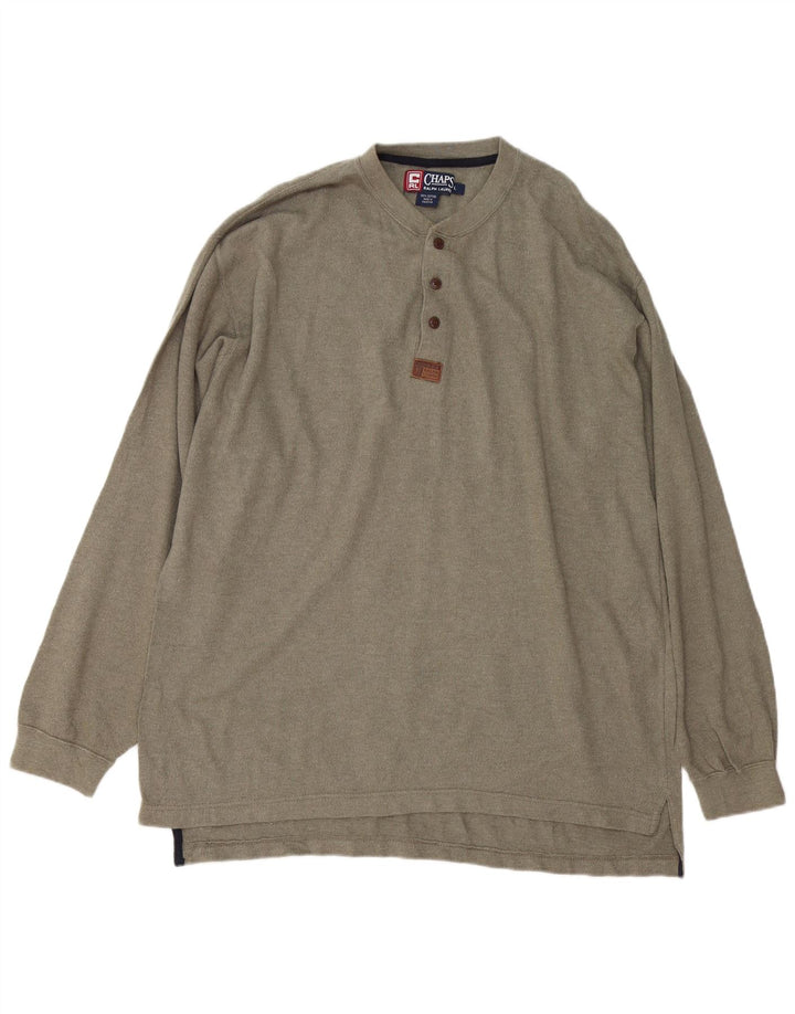 Chaps Ralph Lauren Top da uomo a maniche lunghe grande in cotone kaki