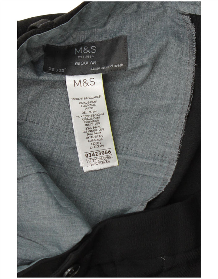 Pantaloni da abito regolari dritti da uomo Marks & Spencer W38 L33 poliestere nero