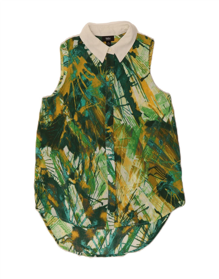 MOSSIMO Womens Abstract Pattern Sleeveless Shirt Blouse UK 10 Small Green Vintage Mossimo and Second-Hand Mossimo from Messina Hembry 