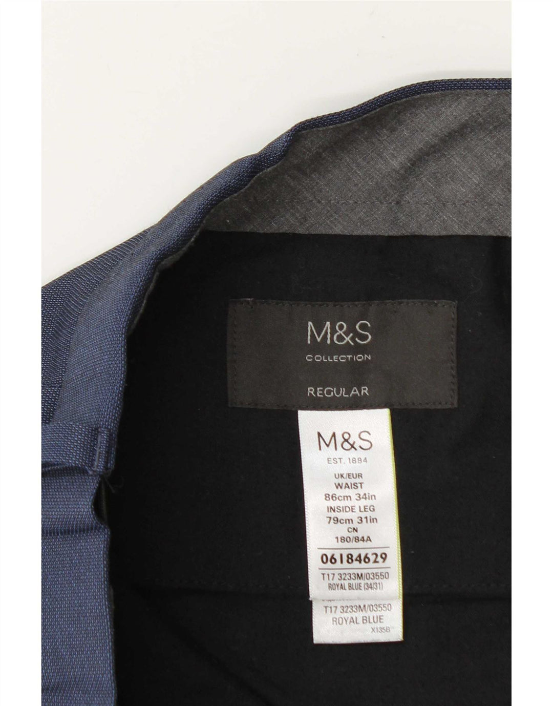 Pantaloni da abito vestibilità regolare Marks & Spencer da uomo W34 L31 poliestere blu navy
