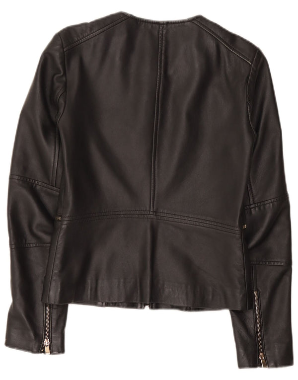 Giacca in pelle da donna vintage UK 10 piccola in pelle nera