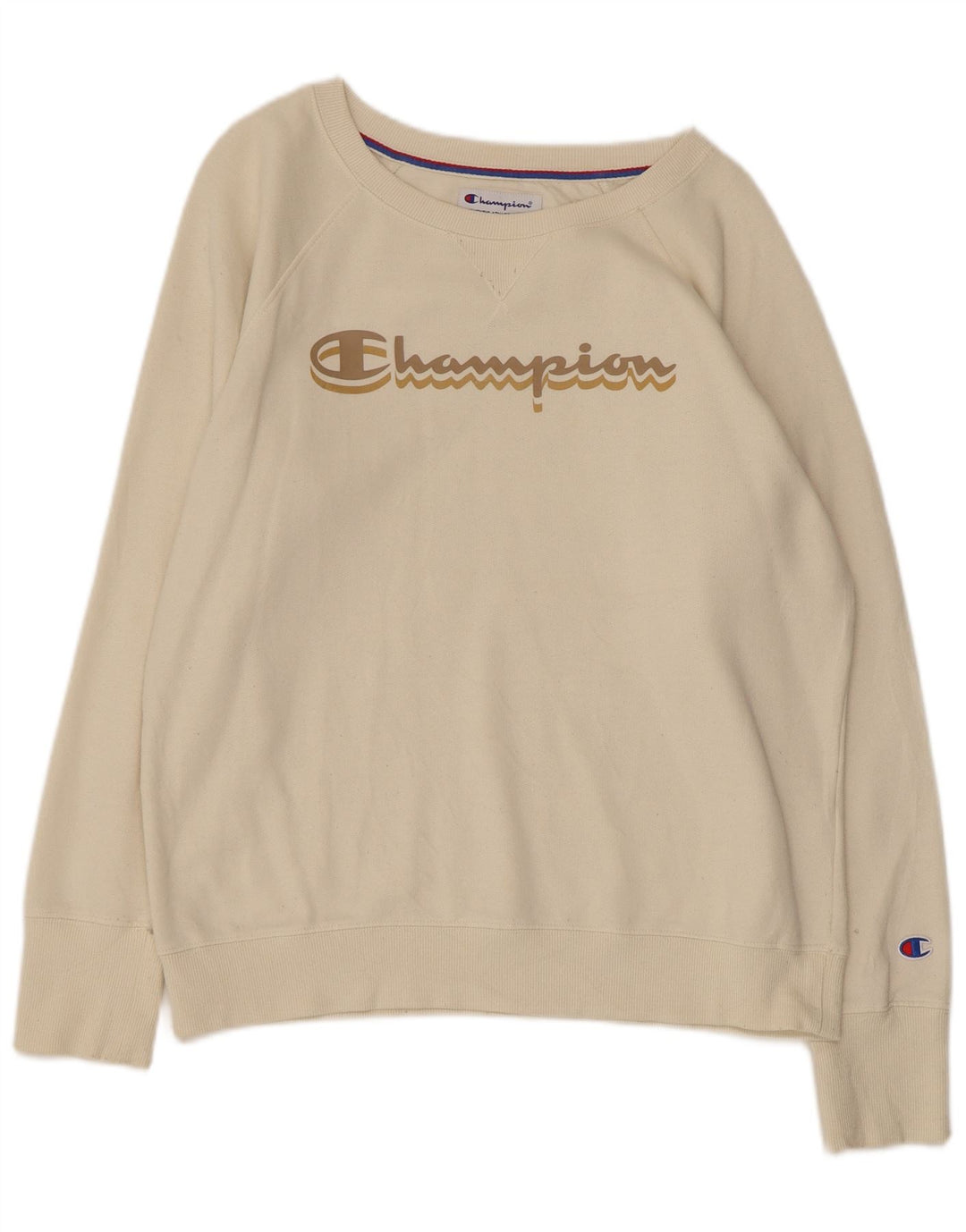 CHAMPION Felpa con grafica da donna Maglione UK 14 Cotone bianco sporco medio