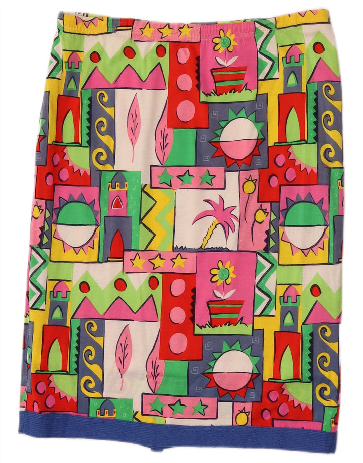 Gonna dritta da donna vintage W32 grande geometrica multicolore